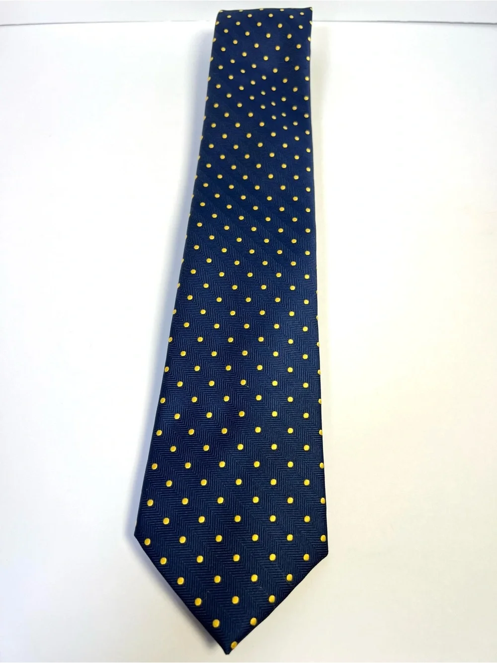 IZOD Men’s Navy Blue Yellow Polka Dot Textured Herringbone Tie Classic Length